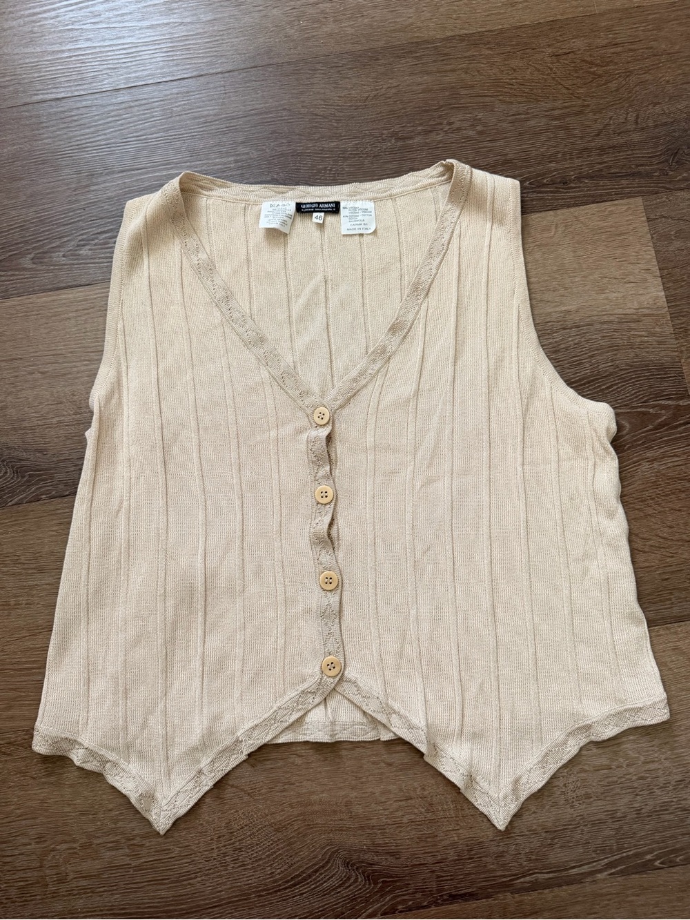 Vintage Giorgio Armani Beige Ribbed Knit Button Vest